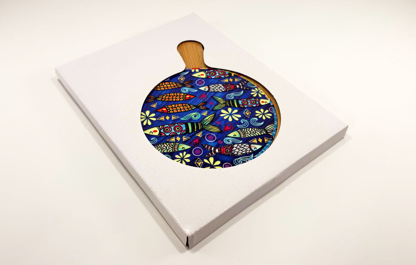 Set Servire "Aegean Breeze": Platou din Bambus și Ceramică & 4 Coastere în Stil Grecesc