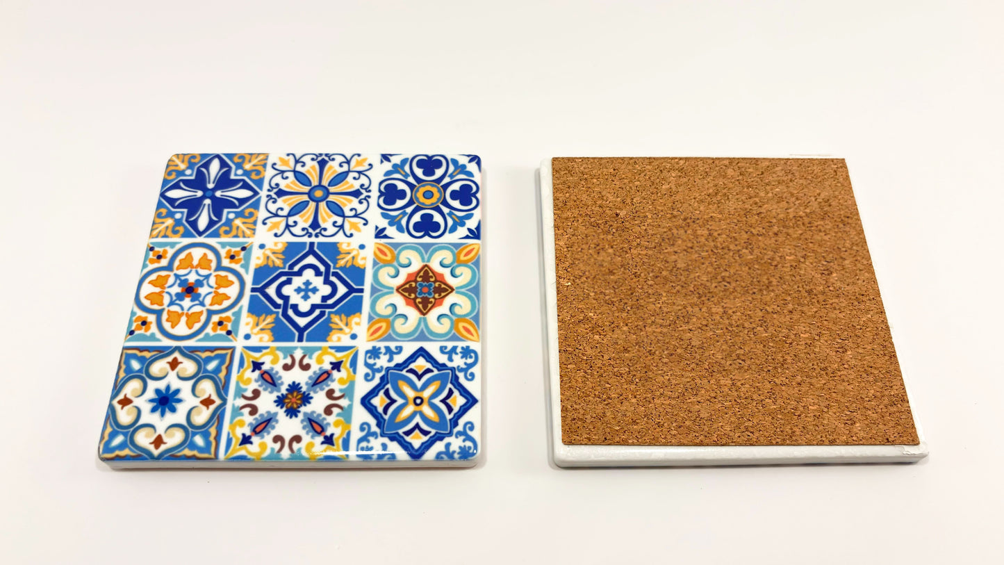 Set Servire "Lisabona" – Platou Bambus cu Inserție Ceramică & 4 Suporturi Azulejo