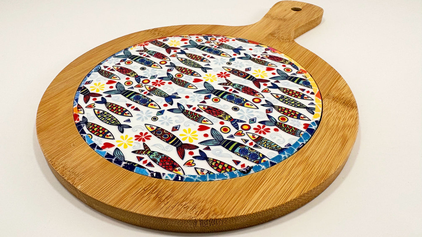 Set Servire "Lisabona" – Platou Bambus cu Inserție Ceramică & 4 Suporturi Azulejo