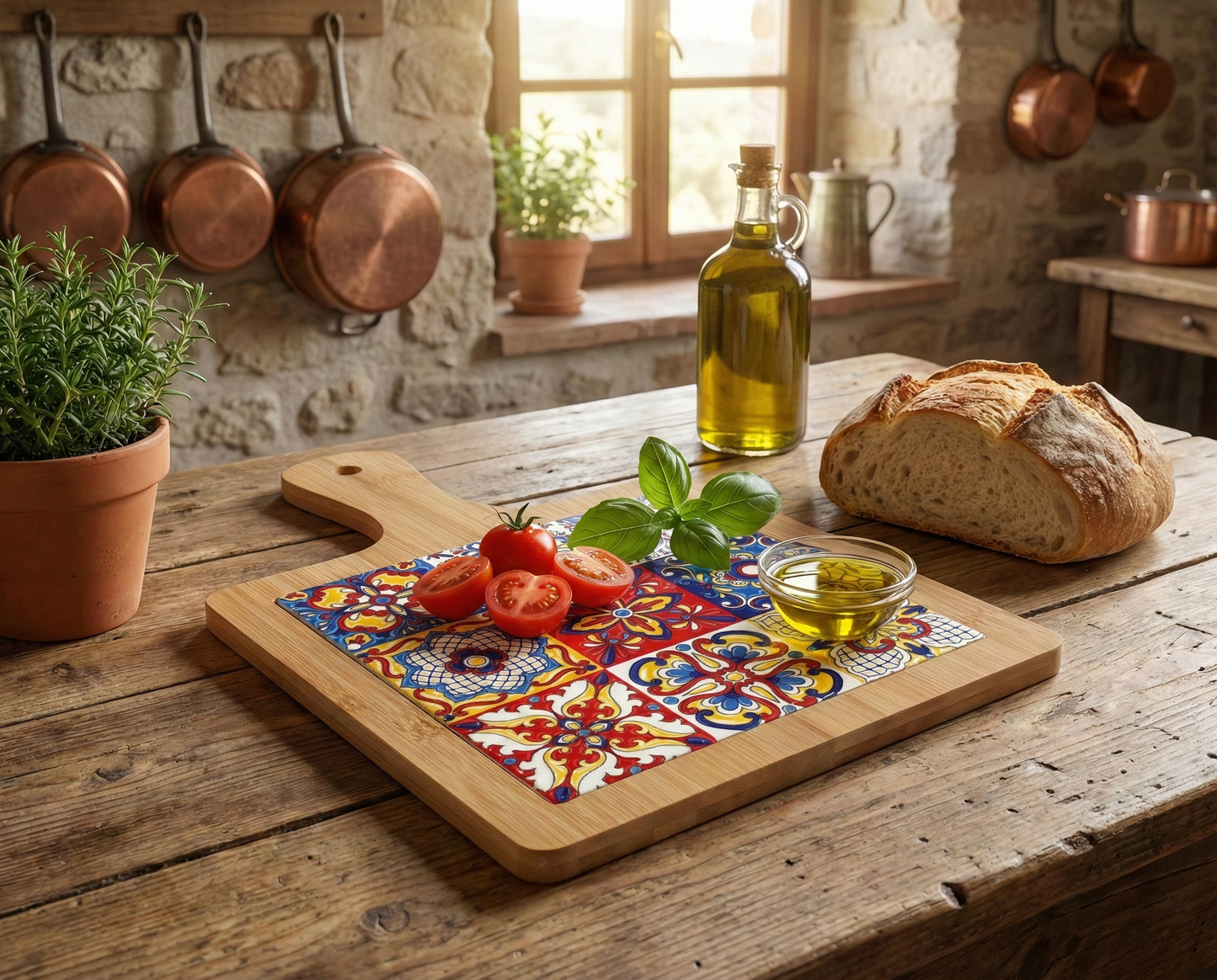 Suport "Sicilia" – Platou Lemn și Ceramică pentru Servire și Decor